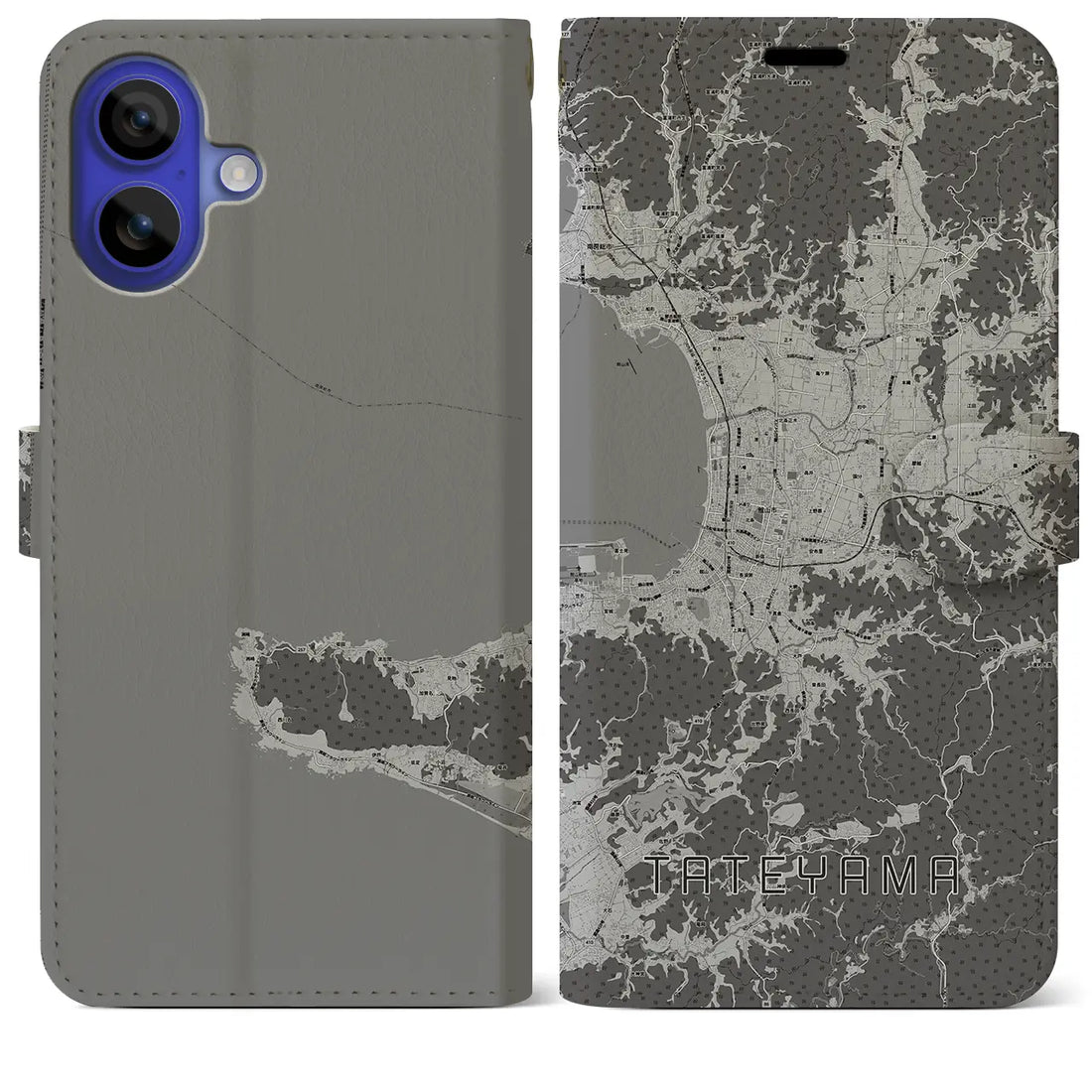 【館山(千葉県)】地図柄iPhoneケース(手帳タイプ)モノトーン・iPhone 16 Pro Max 用