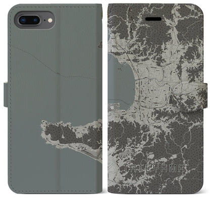 【館山（千葉県）】地図柄iPhoneケース（手帳タイプ）モノトーン・iPhone 8Plus /7Plus / 6sPlus / 6Plus 用