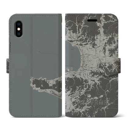 【館山（千葉県）】地図柄iPhoneケース（手帳タイプ）モノトーン・iPhone XS / X 用