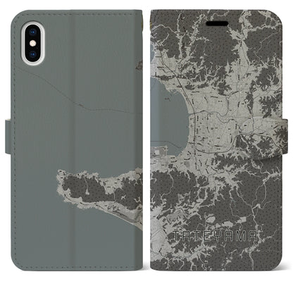 【館山（千葉県）】地図柄iPhoneケース（手帳タイプ）モノトーン・iPhone XS Max 用