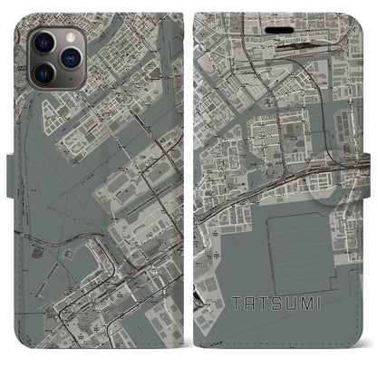 【辰巳（東京都）】地図柄iPhoneケース（手帳タイプ）モノトーン・iPhone 11 Pro Max 用