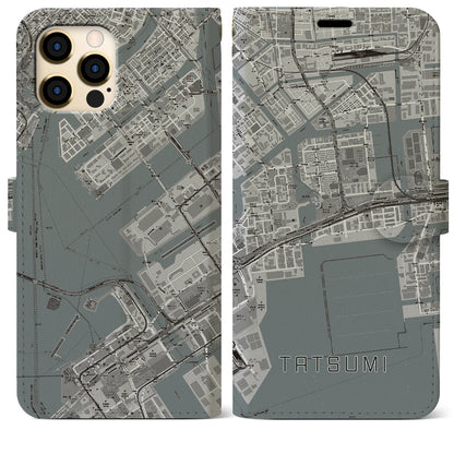 【辰巳（東京都）】地図柄iPhoneケース（手帳タイプ）モノトーン・iPhone 12 Pro Max 用