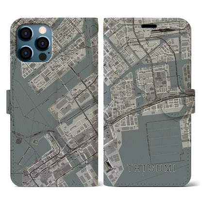 【辰巳（東京都）】地図柄iPhoneケース（手帳タイプ）モノトーン・iPhone 12 / 12 Pro 用