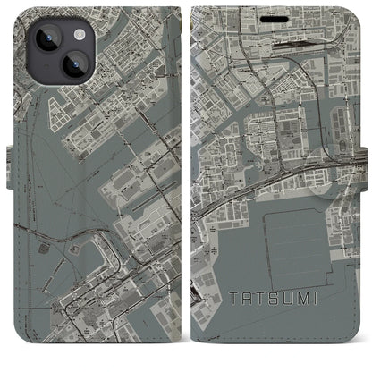 【辰巳（東京都）】地図柄iPhoneケース（手帳タイプ）モノトーン・iPhone 14 Plus 用