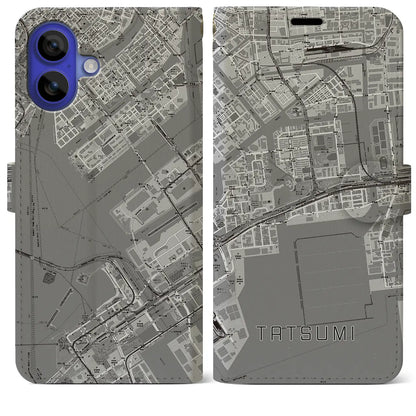 【辰巳（東京都）】地図柄iPhoneケース（手帳タイプ）モノトーン・iPhone 16 Pro Max 用