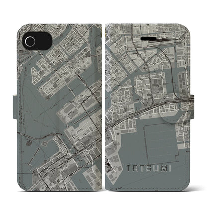 【辰巳（東京都）】地図柄iPhoneケース（手帳タイプ）モノトーン・iPhone SE（第3 / 第2世代） / 8 / 7 / 6s / 6 用