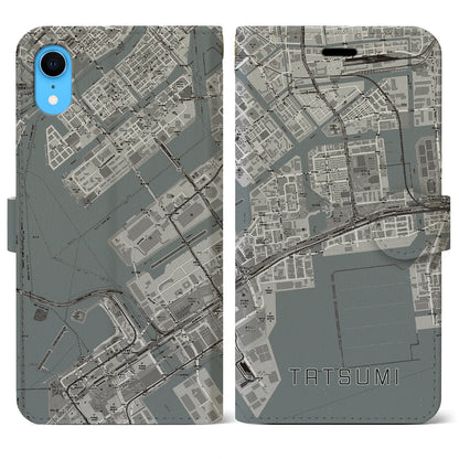 【辰巳（東京都）】地図柄iPhoneケース（手帳タイプ）モノトーン・iPhone XR 用