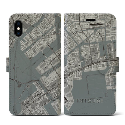 【辰巳（東京都）】地図柄iPhoneケース（手帳タイプ）モノトーン・iPhone XS / X 用