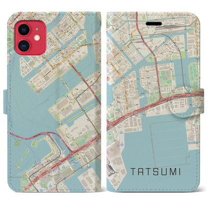 【辰巳（東京都）】地図柄iPhoneケース（手帳タイプ）ナチュラル・iPhone 11 用
