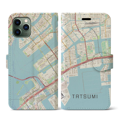 【辰巳（東京都）】地図柄iPhoneケース（手帳タイプ）ナチュラル・iPhone 11 Pro 用