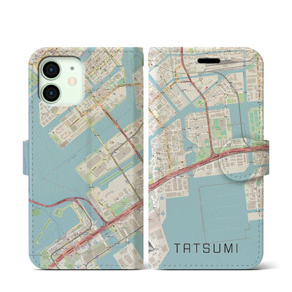 【辰巳（東京都）】地図柄iPhoneケース（手帳タイプ）ナチュラル・iPhone 12 mini 用