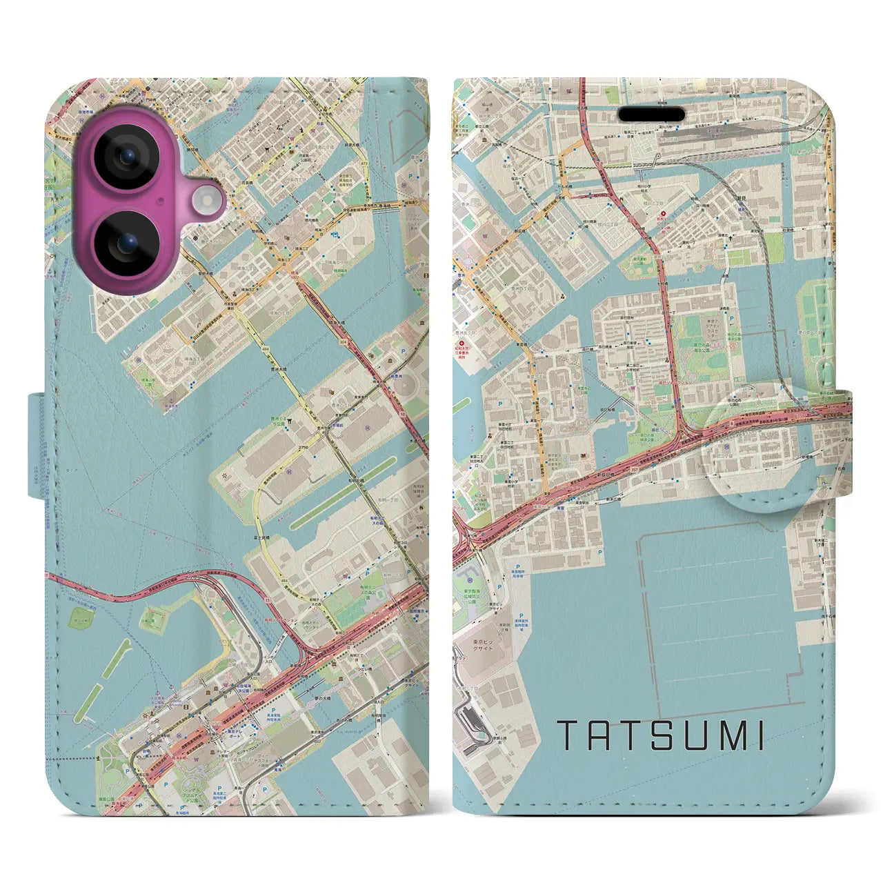 【辰巳（東京都）】地図柄iPhoneケース（手帳タイプ）ナチュラル・iPhone 16 Pro 用