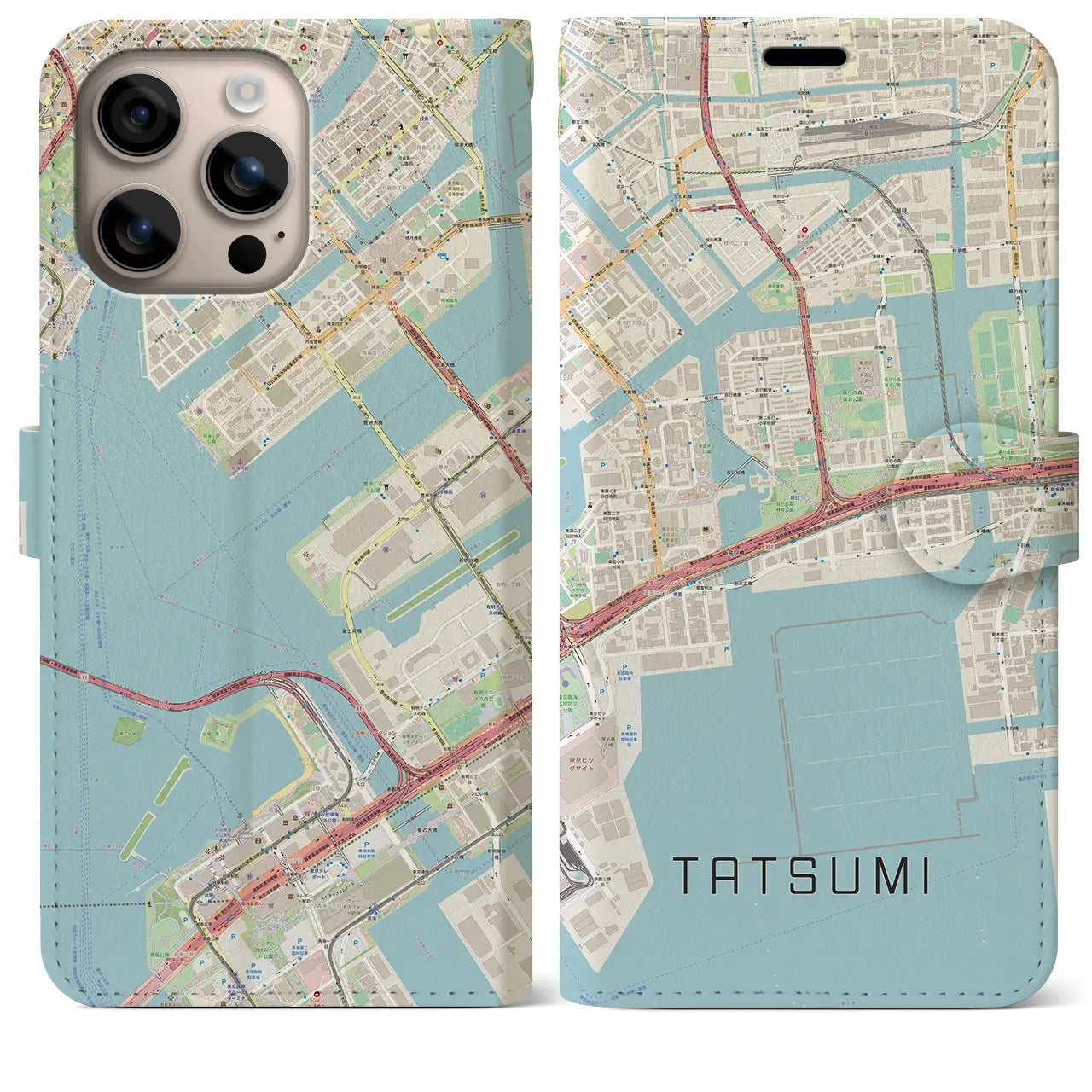 【辰巳（東京都）】地図柄iPhoneケース（手帳タイプ）ナチュラル・iPhone 16 Plus 用