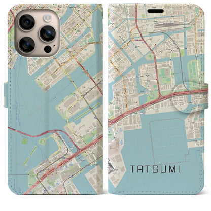【辰巳（東京都）】地図柄iPhoneケース（手帳タイプ）ナチュラル・iPhone 16 Plus 用