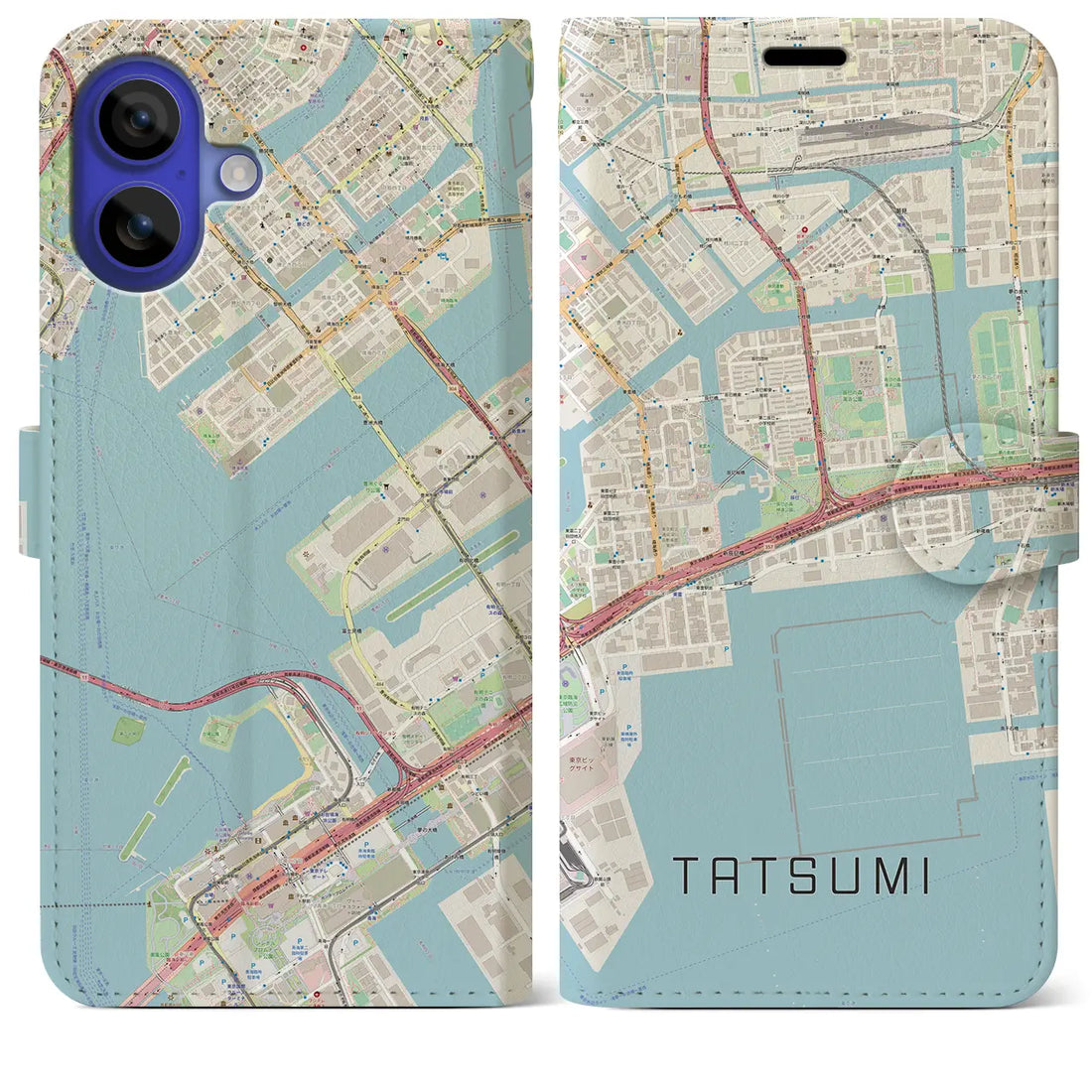 【辰巳（東京都）】地図柄iPhoneケース（手帳タイプ）ナチュラル・iPhone 16 Pro Max 用