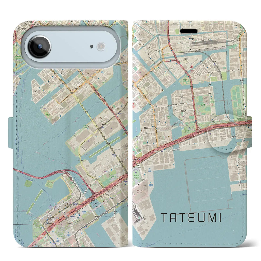 【辰巳（東京都）】地図柄iPhoneケース（手帳タイプ）ナチュラル・iPhone 17 Pro Max 用