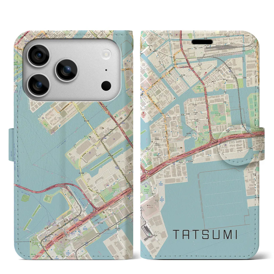 【辰巳（東京都）】地図柄iPhoneケース（手帳タイプ）モノトーン・iPhone 17 Pro Max 用