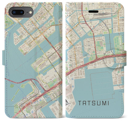 【辰巳（東京都）】地図柄iPhoneケース（手帳タイプ）ナチュラル・iPhone 8Plus /7Plus / 6sPlus / 6Plus 用