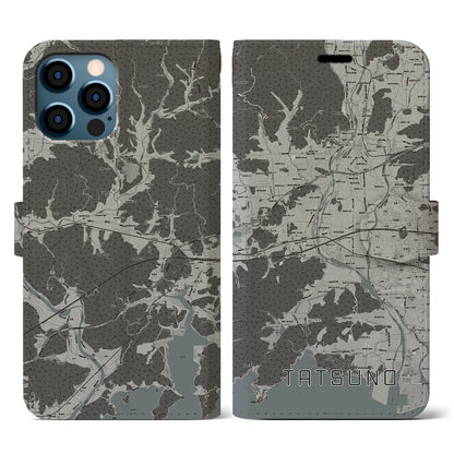 【たつの（兵庫県）】地図柄iPhoneケース（手帳タイプ）モノトーン・iPhone 12 / 12 Pro 用