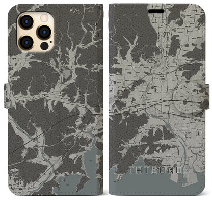 【たつの（兵庫県）】地図柄iPhoneケース（手帳タイプ）モノトーン・iPhone 12 Pro Max 用