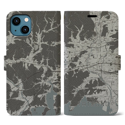 【たつの（兵庫県）】地図柄iPhoneケース（手帳タイプ）モノトーン・iPhone 13 用