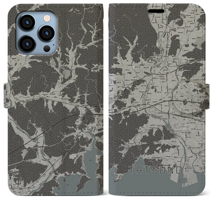【たつの（兵庫県）】地図柄iPhoneケース（手帳タイプ）モノトーン・iPhone 13 Pro Max 用
