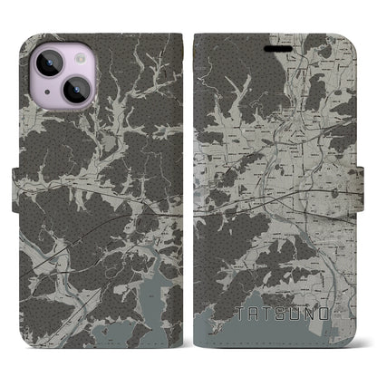 【たつの（兵庫県）】地図柄iPhoneケース（手帳タイプ）モノトーン・iPhone 14 用