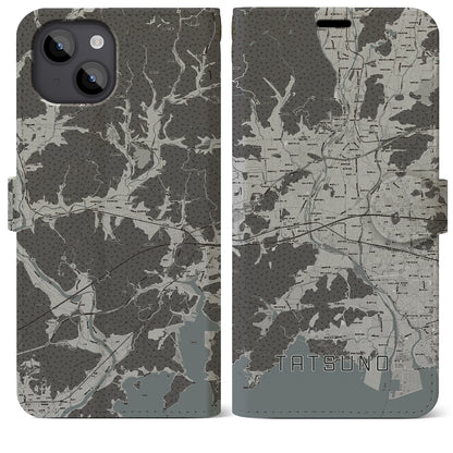 【たつの（兵庫県）】地図柄iPhoneケース（手帳タイプ）モノトーン・iPhone 14 Plus 用