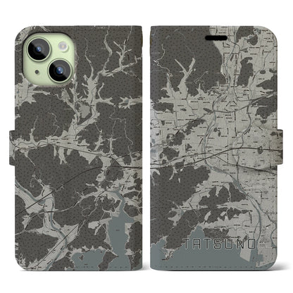 【たつの（兵庫県）】地図柄iPhoneケース（手帳タイプ）モノトーン・iPhone 15 用