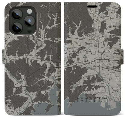 【たつの（兵庫県）】地図柄iPhoneケース（手帳タイプ）モノトーン・iPhone 15 Pro Max 用