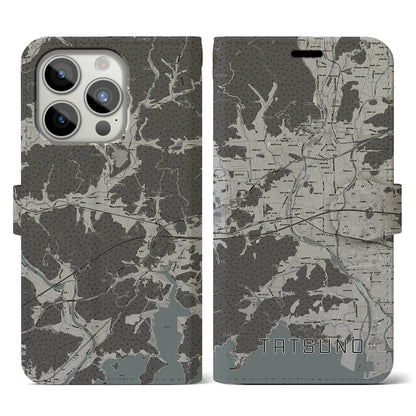 【たつの（兵庫県）】地図柄iPhoneケース（手帳タイプ）モノトーン・iPhone 15 Pro 用