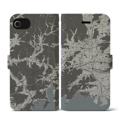 【たつの（兵庫県）】地図柄iPhoneケース（手帳タイプ）モノトーン・iPhone SE（第3 / 第2世代） / 8 / 7 / 6s / 6 用