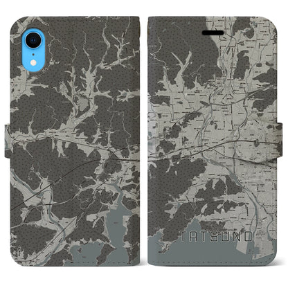 【たつの（兵庫県）】地図柄iPhoneケース（手帳タイプ）モノトーン・iPhone XR 用