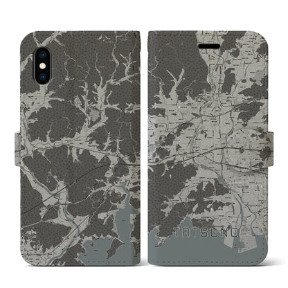 【たつの（兵庫県）】地図柄iPhoneケース（手帳タイプ）モノトーン・iPhone XS / X 用