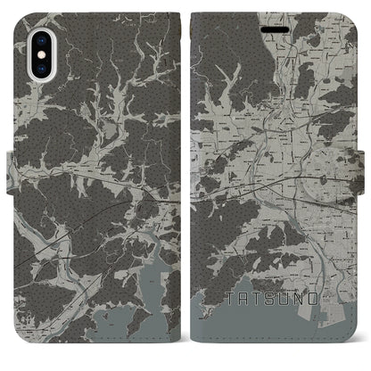 【たつの（兵庫県）】地図柄iPhoneケース（手帳タイプ）モノトーン・iPhone XS Max 用
