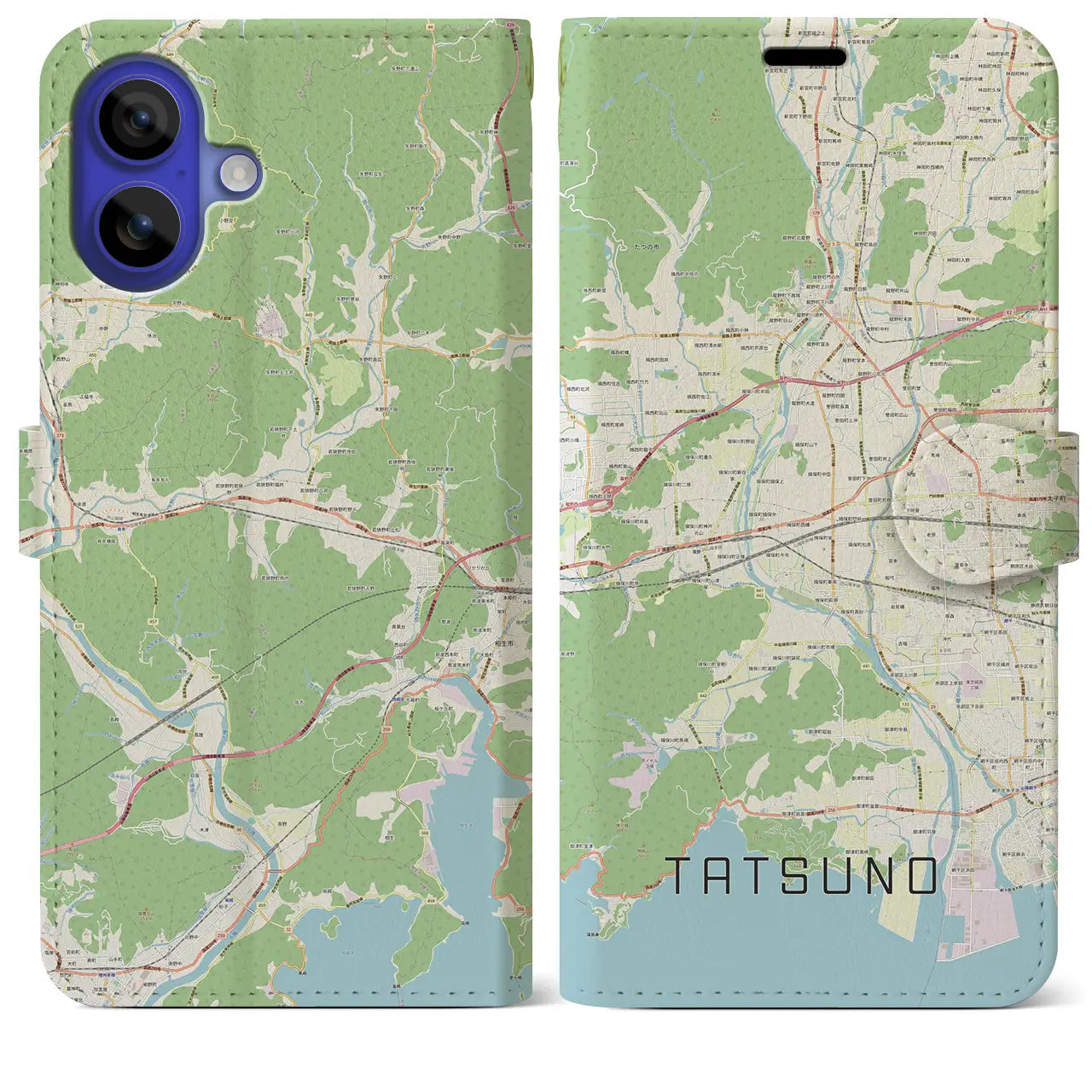 【たつの（兵庫県）】地図柄iPhoneケース（手帳タイプ）ナチュラル・iPhone 16 Pro Max 用