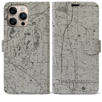 【田原本（奈良県）】地図柄iPhoneケース（手帳タイプ）モノトーン・iPhone 16 Plus 用