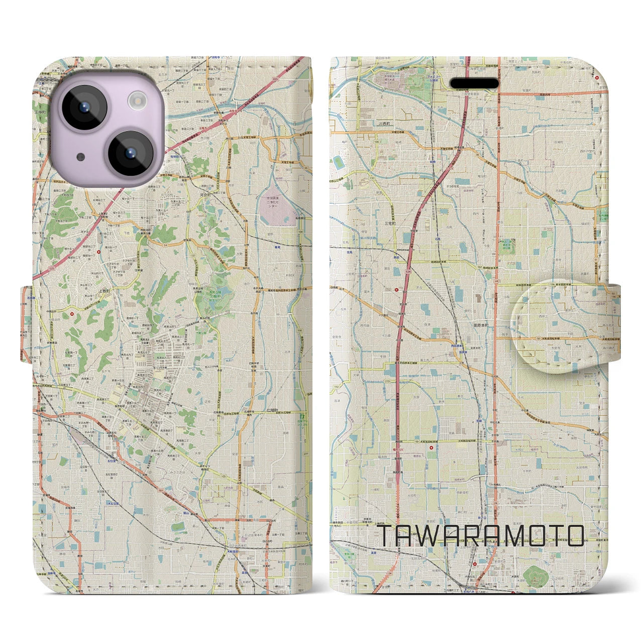 【田原本（奈良県）】地図柄iPhoneケース（手帳タイプ）