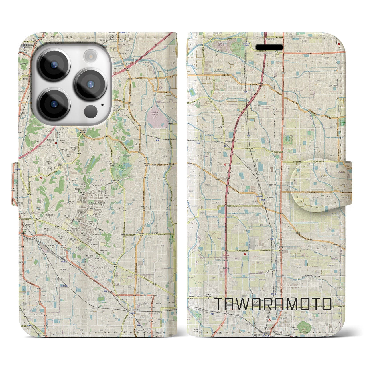 【田原本（奈良県）】地図柄iPhoneケース（手帳タイプ）