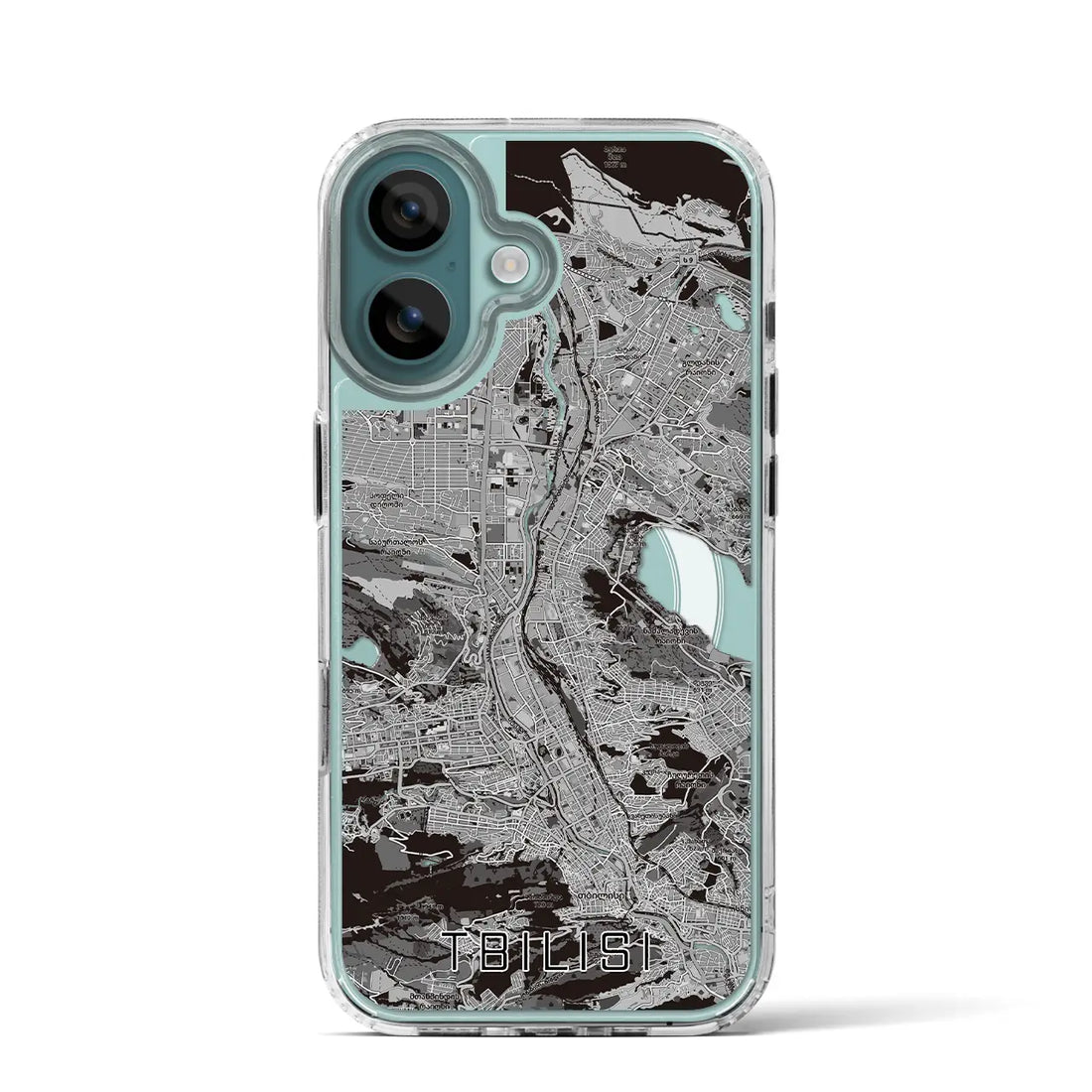 【トビリシ（ジョージア）】地図柄iPhoneケース（MagSafeタイプ）モノトーン・iPhone 16 Pro 用