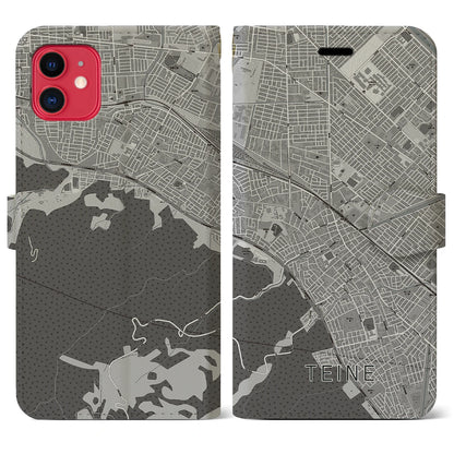 【手稲（北海道）】地図柄iPhoneケース（手帳タイプ）モノトーン・iPhone 11 用