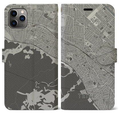 【手稲（北海道）】地図柄iPhoneケース（手帳タイプ）モノトーン・iPhone 11 Pro Max 用