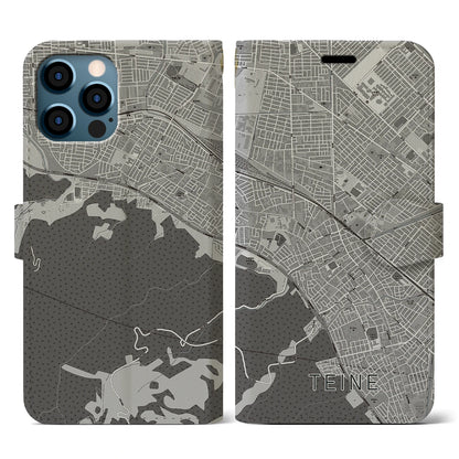 【手稲（北海道）】地図柄iPhoneケース（手帳タイプ）モノトーン・iPhone 12 / 12 Pro 用