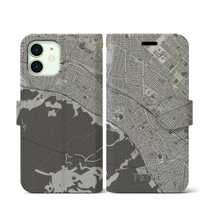 【手稲（北海道）】地図柄iPhoneケース（手帳タイプ）モノトーン・iPhone 12 mini 用