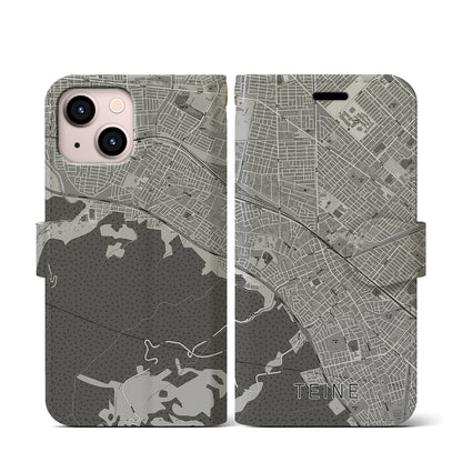 【手稲（北海道）】地図柄iPhoneケース（手帳タイプ）モノトーン・iPhone 13 mini 用