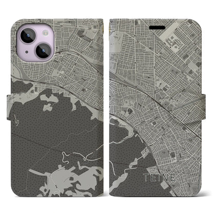 【手稲（北海道）】地図柄iPhoneケース（手帳タイプ）モノトーン・iPhone 14 用