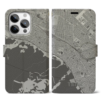 【手稲（北海道）】地図柄iPhoneケース（手帳タイプ）モノトーン・iPhone 14 Pro 用