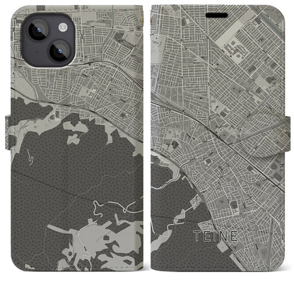 【手稲（北海道）】地図柄iPhoneケース（手帳タイプ）モノトーン・iPhone 14 Plus 用