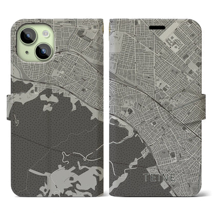 【手稲（北海道）】地図柄iPhoneケース（手帳タイプ）モノトーン・iPhone 15 用