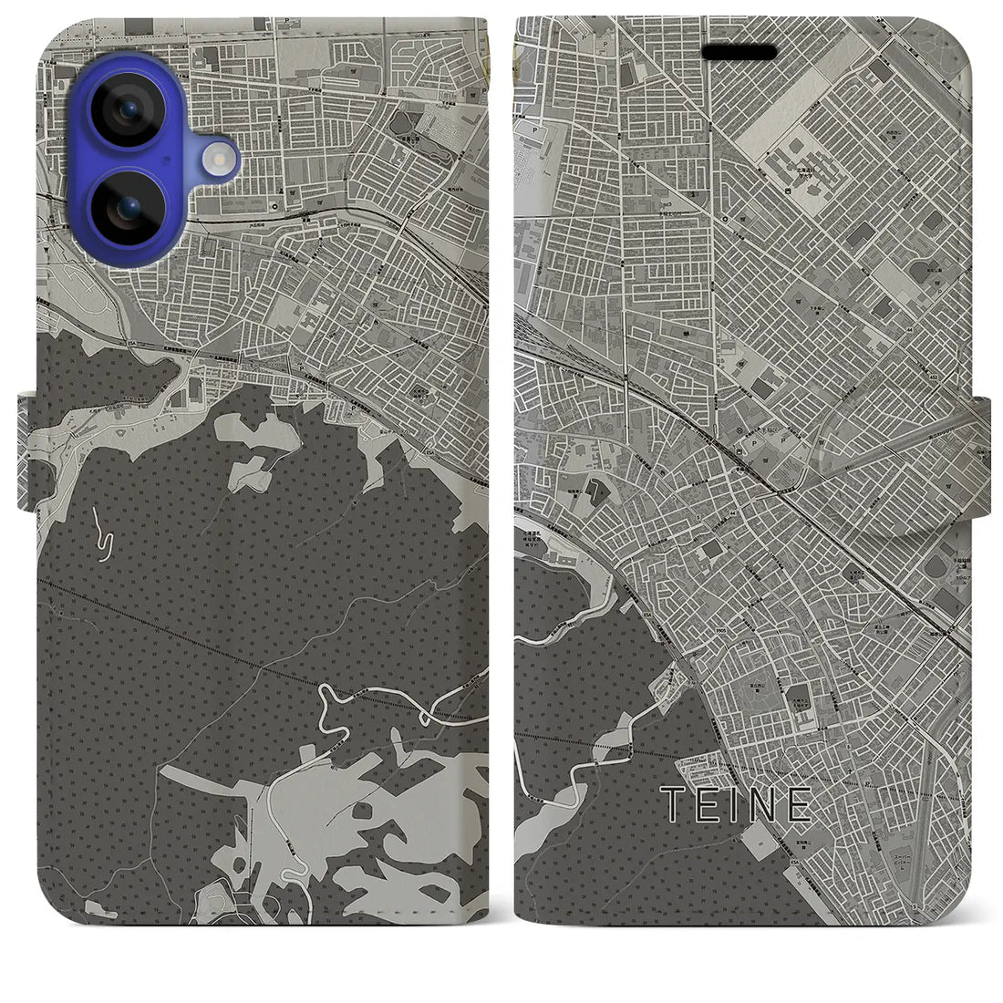 【手稲(北海道)】地図柄iPhoneケース(手帳タイプ)モノトーン・iPhone 16 Pro Max 用